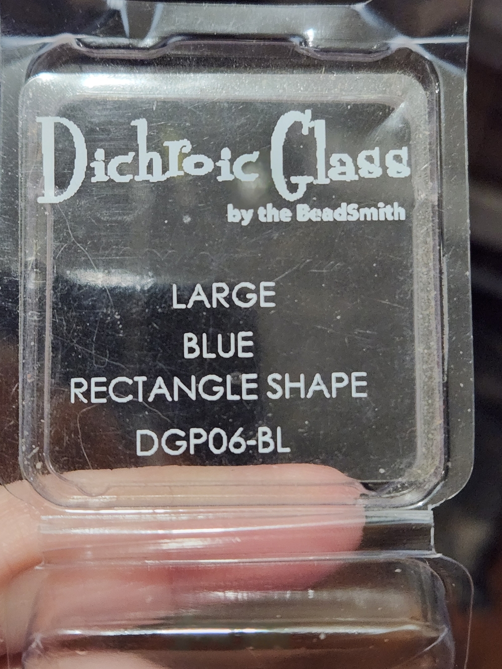 Dichroic Glass Large Rectangular Bead - Blue, Silver, Red, and Green - Picture 2 of 6